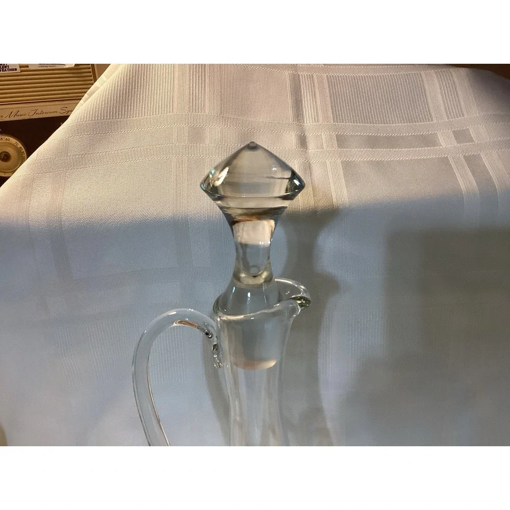 Vtg Glass Wine Liquor Decanter Floral Etched Glass w/ Stopper Barware 14